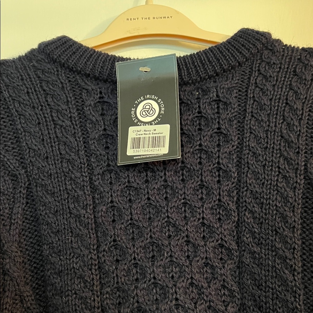 Women’s Cable Crewneck Sweater in Dark Navy - Lightweight Knit - Picture 3 of 7